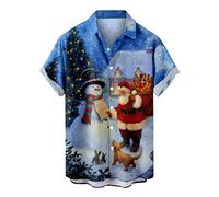 Ugly Christmas Shirts for Men Relaxed-Fit Short Sleeve Button Down Vacation Bowling Shirts Funny Santa Claus Print Holiday T Shirts Tops Christmas Sweatshirts Holiday Blouses