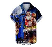 Ugly Christmas Shirts for Men Relaxed-Fit Short Sleeve Button Down Vacation Bowling Shirts Funny Santa Claus Print Holiday T Shirts Tops Christmas Sweatshirts Holiday Blouses