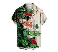Ugly Christmas Shirts for Men Relaxed-Fit Short Sleeve Button Down Vacation Bowling Shirts Funny Santa Claus Print Holiday T Shirts Tops Christmas Sweatshirts Holiday Blouses