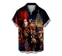 Ugly Christmas Shirts for Men Relaxed-Fit Short Sleeve Button Down Vacation Bowling Shirts Funny Santa Claus Print Holiday T Shirts Tops Christmas Sweatshirts Holiday Blouses