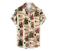 Ugly Christmas Shirts for Men Relaxed-Fit Short Sleeve Button Down Vacation Bowling Shirts Funny Santa Claus Print Holiday T Shirts Tops Christmas Sweatshirts Holiday Blouses