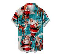 Ugly Christmas Shirts for Men Relaxed-Fit Short Sleeve Button Down Vacation Bowling Shirts Funny Santa Claus Print Holiday T Shirts Tops Christmas Sweatshirts Holiday Blouses