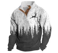 Ugly Christmas Sweater for Men Corduroy Long Sleeve Stand Collar 1/4 Button Up Thermal Sweatshirt Oversized Funny Party Xmas Graphic Pullover Tops Black