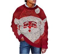 Ugly Christmas Sweater for Men UK Sale, 2024 Mens Ugly Christmas Jumpers Novelty Funny Xmas Knitted Jumper Christmas Tree Reindeer Santa Printed Pullover Long Sleeve Sweatshirts Crewneck Knitwear