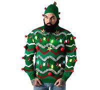 Ugly Christmas Sweater, Funny Chunky Fair Isle Jumper with Santa Reindeer Snowflake,Unisex Festive Knitted Xmas Pullover Long Sleeve Pullover for Party