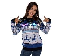 Ugly Christmas Sweater, Funny Chunky Fair Isle Jumper with Santa Reindeer Snowflake,Unisex Festive Knitted Xmas Pullover Long Sleeve Pullover for Party