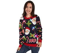 Ugly Christmas Sweater, Funny Chunky Fair Isle Jumper with Santa Reindeer Snowflake,Unisex Festive Knitted Xmas Pullover Long Sleeve Pullover for Party