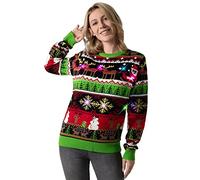 Ugly Christmas Sweater, Funny Chunky Fair Isle Jumper with Santa Reindeer Snowflake,Unisex Festive Knitted Xmas Pullover Long Sleeve Pullover for Party