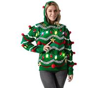 Ugly Christmas Sweater, Funny Chunky Fair Isle Jumper with Santa Reindeer Snowflake,Unisex Festive Knitted Xmas Pullover Long Sleeve Pullover for Party