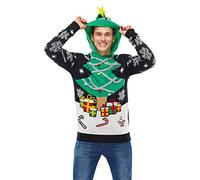 U LOOK UGLY TODAY Men's s Christmas Hoodie Funny Novelty Knit Sweater for Party Hooded Sweatshirt, A Season's Star is Born, XL