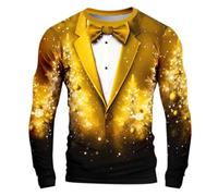 Ugly Christmas Sweater Men Bowtie Print Christmas Shirts for Men Casual Long Sleeve Funny Xmas Holiday Party Dinner Tuxedo Button Up Dress Shirt Yellow M