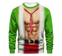 Ugly Christmas Sweater Men Funny Xmas Jumpers Long Sleeve Tacky Christmas Pullover 3D Print Round Neck Novelty Sweatshirts Classic Fit Silly Christmas Jumper Rude Xmas Tops