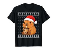 Ugly Christmas Sweaters Cute Capybara Bubble Tea Boba Xmas Value Graphic T-Shirt, Men, Black, L