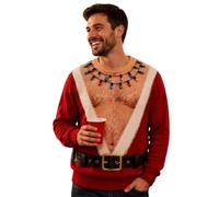 Ugly Christmas Sweatshirt for Men Funny 3D Hairy Chest Santa Claus Jumper | Novelty Father Christmas Graphic Pullover, Holiday Office Party Crewneck Sweatshirts, Festive Sweater for Dad Husband