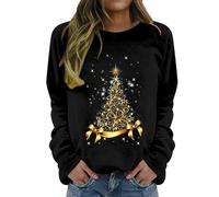 Ugly Christmas Sweatshirts Womens Christmas Sweater Xmas Tree Casual Oversized Pullover Sweater Crewneck Holiday Vacation Family Graphic Tee Tops Black