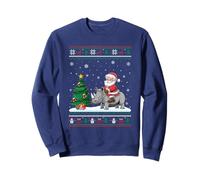 Ugly Christmas Tree Lights Xmas Santa Riding Rhino Sweatshirt