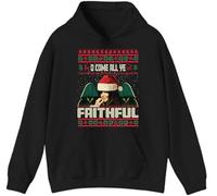 Ugly Claudia Winkleman Christmas Hoodie O Come All Ye Faithful Humorous Santa Meme Cardigan Festive Xmas Hooded Top Black