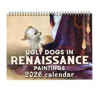 Ugly Dogs in Renaissance Paintings 2026 Calendar, Medieval Animals 2026 Wall Calendar, 12 Month Novelty Vintage Dog Art Wall Planner, Gift for Dog Lovers, History Enthusiasts (1PC)