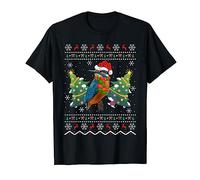 Ugly Kingfisher Bird Christmas Gifts Santa Kingfisher Bird Xmas Gift Unisex-Adults Black Multicolour Cotton 50%, Polyester 50% Short Sleeve T-Shirt with Band Collar Size S
