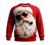 Ugly Knitted Christmas Sweatshirt, Funny Christmas Jumper Gift for Men Long Sleeve Cute Santa With Glasses Print Xmas Sweatshirt Soft Cozy Kawaii Sweater