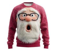Ugly Knitted Christmas Sweatshirt, Funny Christmas Jumper Gift for Men Long Sleeve Cute Santa With Glasses Print Xmas Sweatshirt Soft Cozy Kawaii Sweater Red