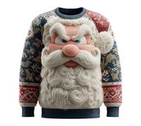 Ugly Knitted Christmas Sweatshirt, Funny Christmas Jumper Gift for Men Long Sleeve Cute Santa With Glasses Print Xmas Sweatshirt Soft Cozy Kawaii Sweater