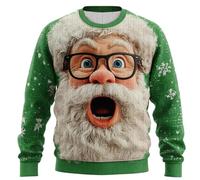 Ugly Knitted Christmas Sweatshirt, Funny Christmas Jumper Gift for Men Long Sleeve Cute Santa With Glasses Print Xmas Sweatshirt Soft Cozy Kawaii Sweater