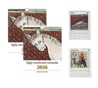 Ugly Medieval Animals 2026 Wall Calendar,Creativity Funny 12 Month Medieval Art Calendar,Fun Weird style Animals 12 Monthly Planner For Office or Home Wall Decor，best gift for Christmas (two)