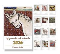 Ugly Medieval Animals 2026 Wall Calendar, Funny 12 Month Medieval Art Calendar, White Elephant Gag Novelty GiftUnique Gag Gift for Friends & Humor Fans (1pc)