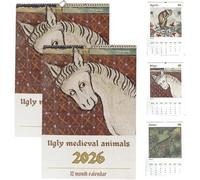 Ugly Medieval Animals 2026 Wall Calendar, Funny and Cute Animals Calendar 2026, Hilarious Medieval Art Decor, Personalized Animal Art Illustrations Every Month, Hangable, Unique Gift (2pcs)
