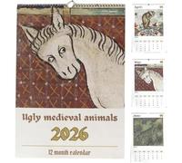 Ugly Medieval Animals 2026 Wall Calendar, Funny and Cute Animals Calendar 2026, Hilarious Medieval Art Decor, Personalized Animal Art Illustrations Every Month, Hangable, Unique Gift (1pc)