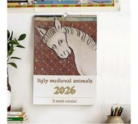 Ugly Medieval Animals Calendar 2026, Fun 2026 Calendar for Unique Medieval Design Lovers, Weird Medieval Animals Wall Calendar for Wall Art & Gag Humor (Brown-2 PCS)