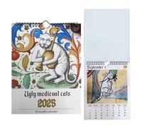Ugly Medieval Cat Calendar 2025 | Funny Medieval Cats Wall Calendar | Weird Medieval Cats Wall Monthly Planner | 2025 Wall Calender January From December For Wall Art Gag Humor
