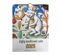 Ugly Medieval Cats Calendar 2025 | Weird Medieval Cats Calendar 2025 | Ugly Medieval Cats 2025 Calendar | 2025 Wall Calender January From December For Wall Art Gag Humor
