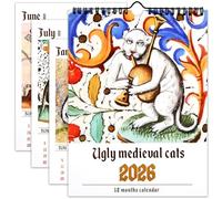 Ugly Medieval Cats Calendar 2026, Funny Calendar 2026 for Cat Lovers, Weird Medieval Cats Wall Calendar from January to December for Wall Art & Gag Humour