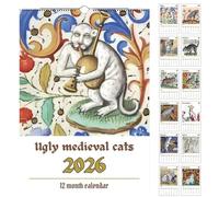 Ugly Medieval Cats Calendar 2026, Funny Calendar 2026 for Cat Lovers, Weird Medieval Cats Wall Calendar from January to December for Wall Art & Gag Humour