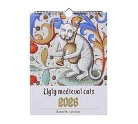 Ugly Medieval Cats Calendar 2026 Funny Calendar 2026 - Weird Historical Cats Monthly Planner for Wall Art, Gag Gift for Cat Lovers & History Buffs (Brown)