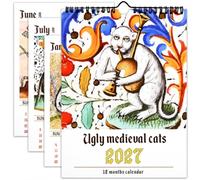 Ugly Medieval Cats Calendar 2027, Funny Weird Monthly Wall Art Gag Gift
