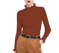 Ugly Printed Christmas Sweaters for Women Women's New Lace Cuff Base Sweater Thickened Knit Solid Color Casual Sweater for Outdoor Xmas Gifts (Coffee, XXL)