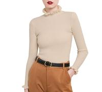 Ugly Printed Christmas Sweaters for Women Women's New Lace Cuff Base Sweater Thickened Knit Solid Color Casual Sweater for Outdoor Xmas Gifts (Beige, XXL)