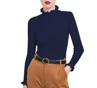 Ugly Printed Christmas Sweaters for Women Women's New Lace Cuff Base Sweater Thickened Knit Solid Color Casual Sweater for Outdoor Xmas Gifts (Navy, S)