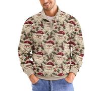 Ugly Printed Christmas Sweatshirt for Men Men's Casual Fashion Loose 3D Santa Print Button Up Long Sleeve for Holiday Workout Xmas Gifts (Khaki, XL)