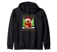 Ugly Xmas Sweater Style Cute Festive Capybara Christmas Zip Hoodie