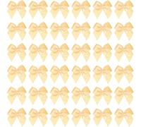UGOMEDA 1 Inch Mini Ribbon Bow 100 Pcs Satin Fabric Ribbon Flower Bows Appliques for DIY Craft Sewing Wedding Party Decoration,Gold