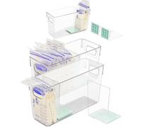 Breastmilk Storage Container with L Shaped Separator Boards, Dividers Will Flatten Standing Breast Milk Bags in Organizer Bins Save Refrigerator Space | 2 Containers Plus 4 Green Removable Dividers
