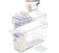 Breastmilk Storage Container with L Shaped Separator Boards, Dividers Will Flatten Standing Breast Milk Bags in Organizer Bins Save Refrigerator Space | 2 Containers Plus 4 Green Removable Dividers