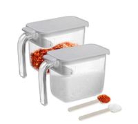 Ugotit Spice Jars Condiment Jar Seasoning Containers, Clear Salt Container with Spoon Lid and Handle, for Cinnamon, Paprika, Garlic Powder (Set of 2 Grey,16oz)