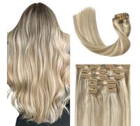 UGOTRAYS Clip in Hair Extensions Real Human Hair - 18 inch 70g Ash Blonde Mixed Bleach Blonde Straight 7pcs Double Weft - 100% Remy Human Hair Extensions #18p613 18inches