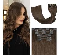 UGOTRAYS Medium Brown Clip in Hair Extensions Real Human Hair, 70g 7pcs 18inch,Soft & Natural Straight Double Weft for Women #4 Chocolate Brown Human Hair Extensions