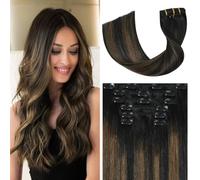UGOTRAYS Ombre Human Hair Extensions Natural Black to Light Brown Highlight Black 16 Inch 120g 7 Pieces 9A Brazilian Hair Full Head for Women